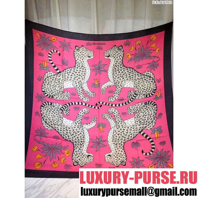 Hermes Cashmere Leopard Print Scarf Fuchsia (SS-7121333 )