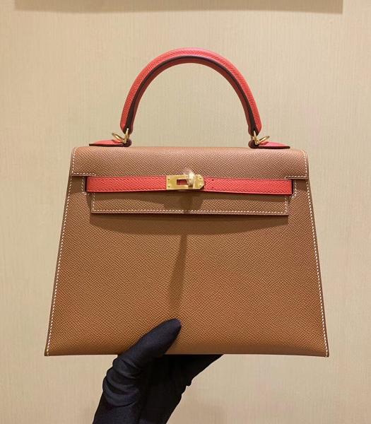 Hermes Kelly 25cm Bag Brown/Red Imported Epsom Leather Golden Metal