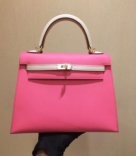 Hermes Kelly 25cm Bag Pink/White Imported Epsom Leather Golden Metal