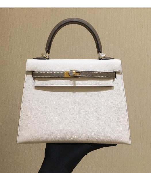 Hermes Kelly 25cm Bag White/Grey Imported Epsom Leather Golden Metal