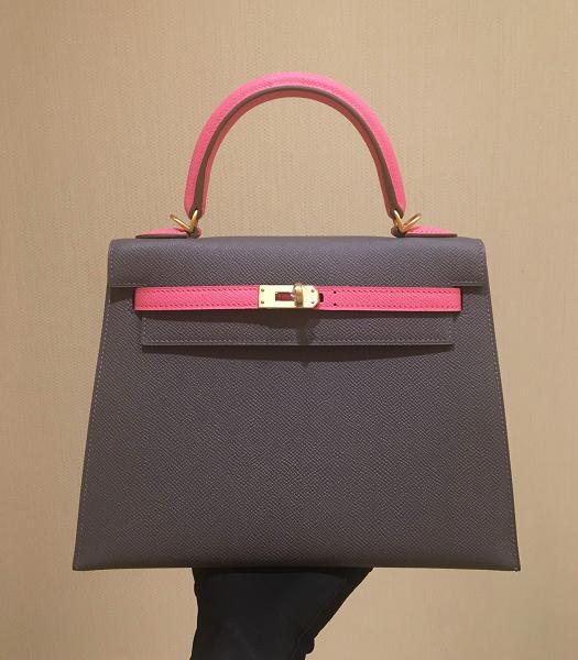 Hermes Kelly 25cm Bag Grey/Pink Imported Epsom Leather Golden Metal