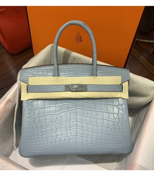 Hermes Birkin 30cm Bag Light Grey Real Croc Leather Silver Metal