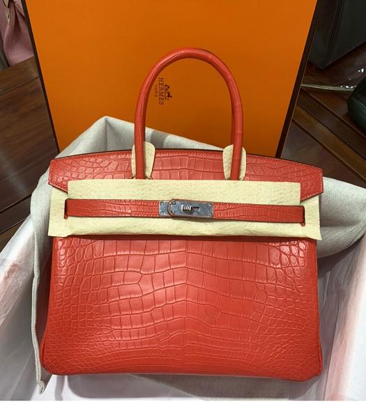 Hermes Birkin 30cm Bag Red Real Croc Leather Silver Metal