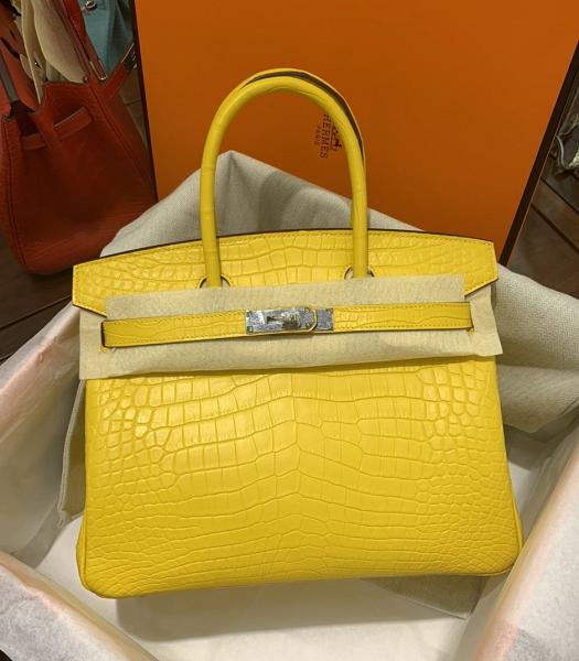 Hermes Birkin 30cm Bag Yellow Real Croc Leather Silver Metal