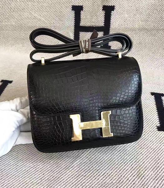 Hermes Constance 18cm Mini Bag Black Real Croc Leather Golden Metal