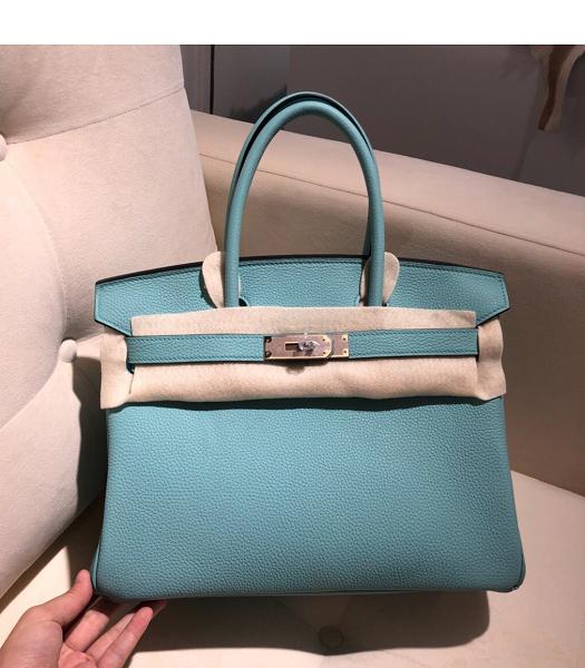 Hermes Birkin 25cm Sky Blue Imported Togo Imported Leather Silver Metal Top Handle Bag