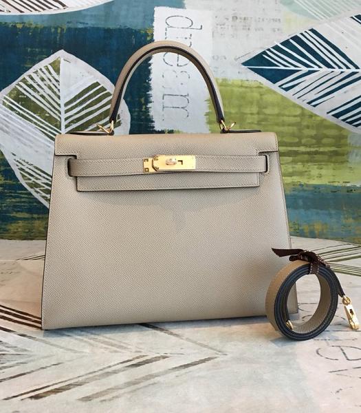 Hermes Kelly 28cm Bag Light Grey Imported Epsom Leather Golden Metal