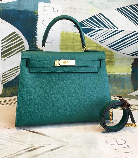 Hermes Kelly 28cm Bag Peacock Green Imported Epsom Leather Golden Metal