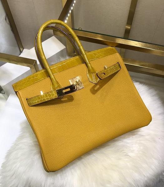 Hermes Birkin 30cm Bag Yellow Real Croc With Togo Leather Golden Metal