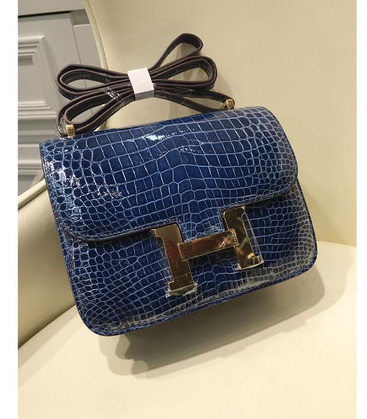 Hermes Constance 24cm Bag Sapphire Blue Real Croc Leather Gold Metal