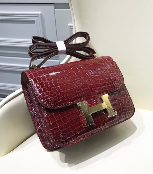 Hermes Constance 24cm Bag Red Real Croc Leather Gold Metal