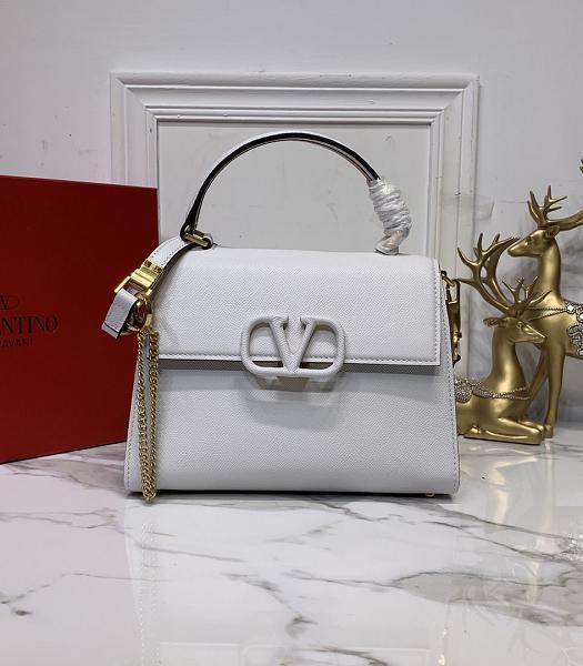 Valentino Garavani Vsling White Palm Veins Calfskin Leather Tote Bag