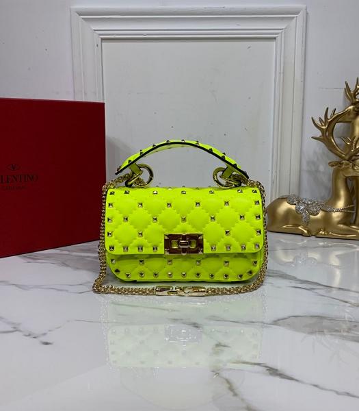 Valentino Garavani Rockstud Spike Yellow Soft Wrinkle Veins Lambskin 17cm Top Handle Chain Bag