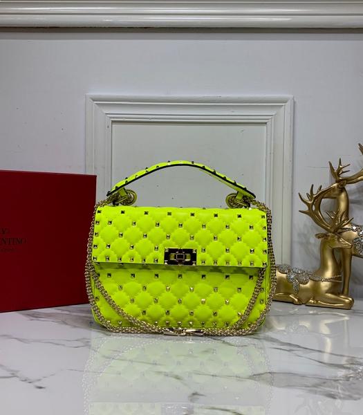 Valentino Garavani Rockstud Spike Yellow Imported Lambskin 24cm Top Handle Chain Bag