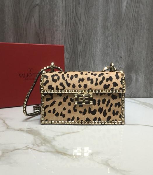 Valentino Original Leopard Pattern Leather Garavani Rockstud No Limit Bag Apricot