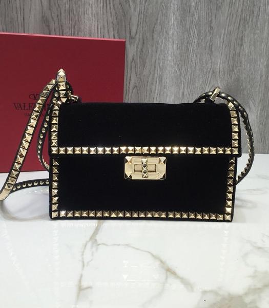 Valentino Original Velvet Leather Garavani Rockstud No Limit Bag Black