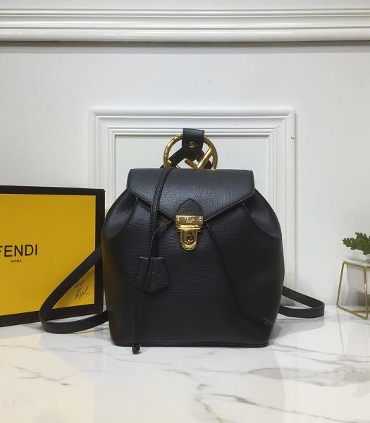 Fendi Metal Handle Black Calfskin Leather Backpack