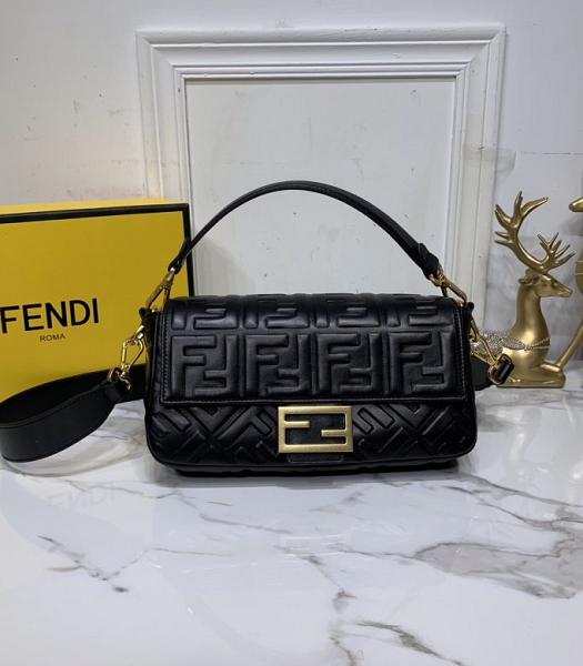 Fendi Baguette Roma Amor Black Lambskin Leather Medium Tote Shoulder Bag