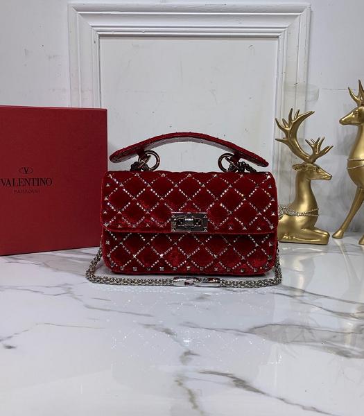 Valentino Garavani Rockstud Spike Red Soft Wrinkle Lambskin Leather Small Shoulder Bag