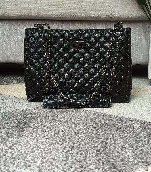 Valentino Garavani Rockstud Spike Steel Rivet Black Original Soft Oil Wax Lambskin Large Tote Bag