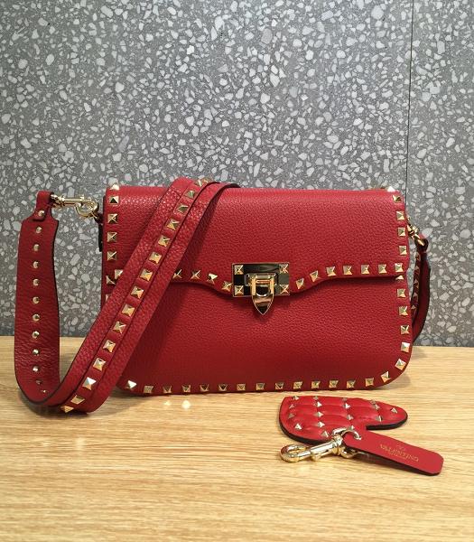 Valentino Garavani Rockstud Rolling Golden Rivet Red Original Calfskin Leather Shoulder Bag