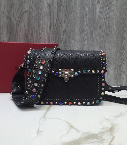 Valentino Garavani Rockstud Rolling Colors Diamond Leather Strap Black Original Calfskin Shoulder Bag