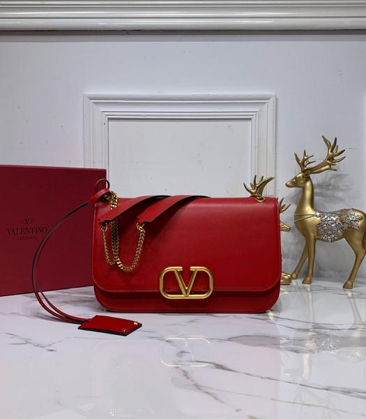 Valentino Garavani Clock Golden Buckle Red Lambskin Leather 27cm Shoulder Bag