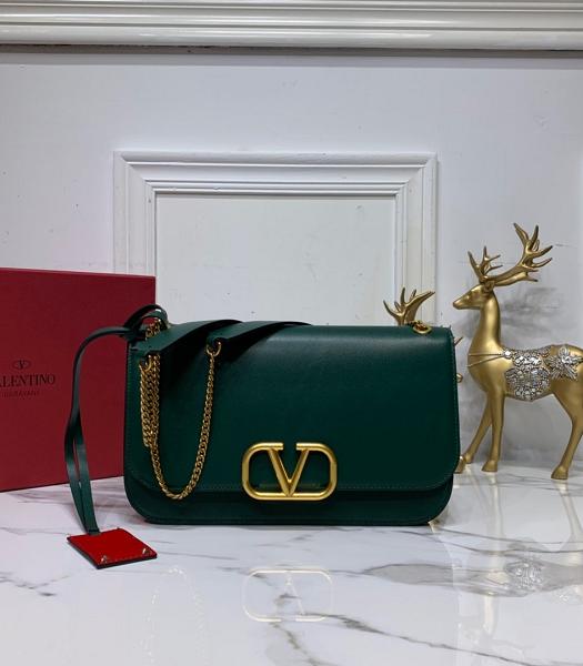 Valentino Garavani Clock Golden Buckle Green Lambskin Leather 27cm Shoulder Bag