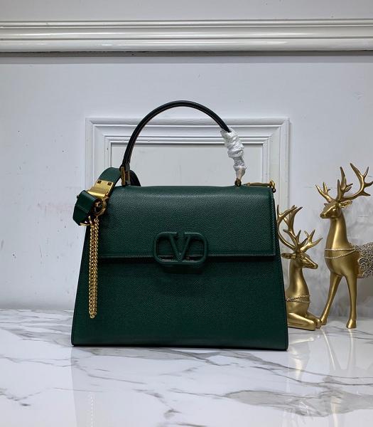 Valentino Garavani Vsling Green Palm Veins Calfskin Leather Tote Bag