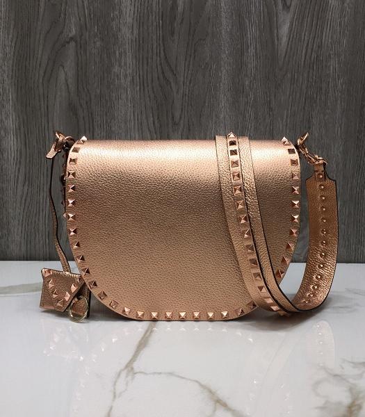 Valentino Rockstud Grainy Champagne Golden Imported Upper Calfskin Leather Crossbody Bag