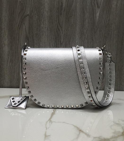 Valentino Rockstud Grainy Silver Imported Upper Calfskin Leather Crossbody Bag