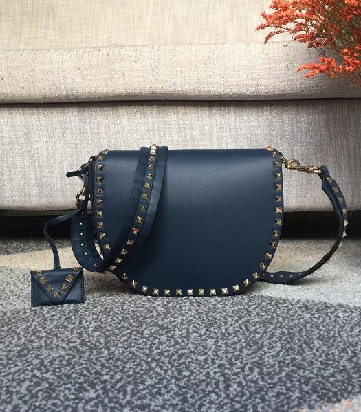 Valentino Rockstud Grainy Blue Imported Upper Calfskin Leather Crossbody Bag