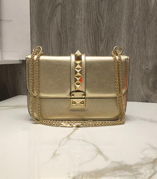 Valentino Golden Original Litchi Calfskin Leather 27cm Shoulder Bag