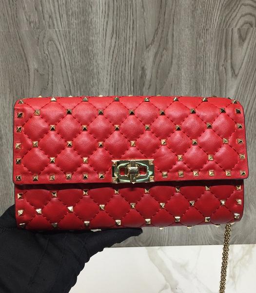 Valentino Rockstud Spike Copper Rivet Red Imported Soft Calfskin Leather Crossbody Bag