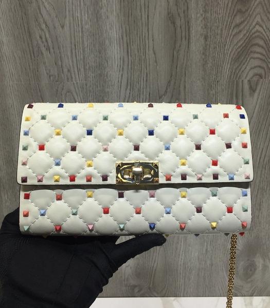 Valentino Rockstud Spike Colors Rivet White Imported Soft Calfskin Leather Crossbody Bag