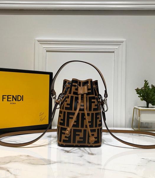 Fendi Mon Tresor FF Brown Calfskin Leather Small Bucket Bag