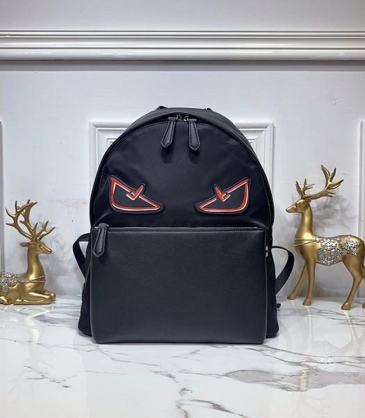 Fendi Red Eye Nyon With Black Calfskin Leather Backpack