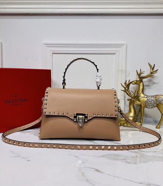 Valentino Rockstud Apricot Litchi Original Calfskin Leather Tote Bag