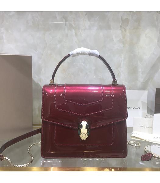 Bvlgari Original Patent Leather 20cm Mini Tote Bag Wine Red