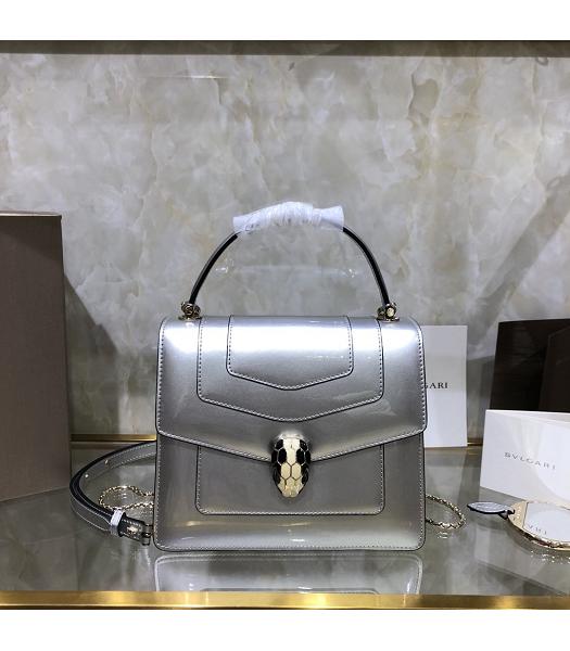 Bvlgari Original Patent Leather 20cm Mini Tote Bag Silver