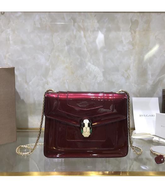 Bvlgari Original Patent Leather 20cm Mini Chains Bag Wine Red