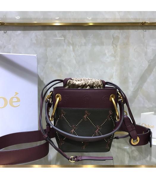 Chloe Original Leather Roy Rivets Bucket Bag Black&Purple