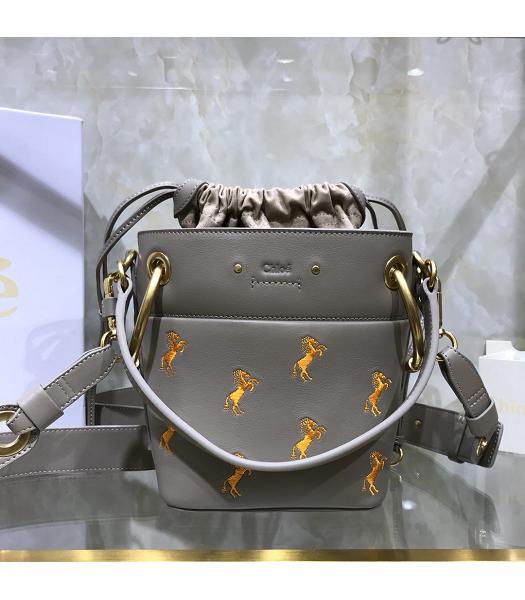 Chloe Original Leather Roy Horse Printed Bucket Bag Grey