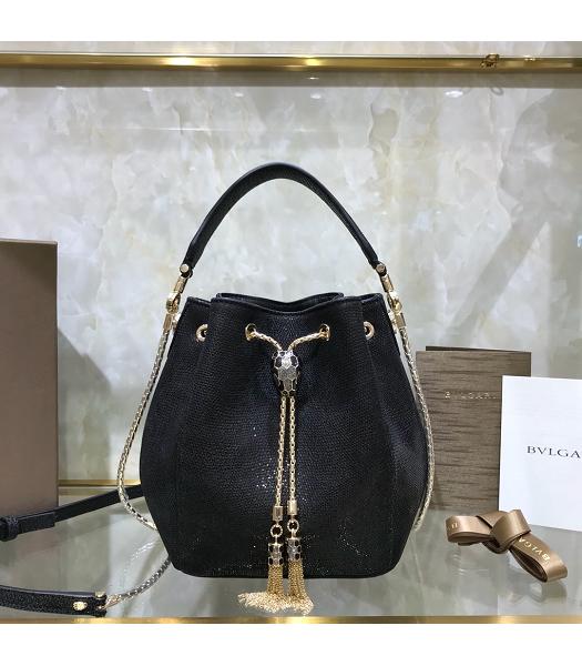 Bvlgari Real Python Leather Serpenti Forever Bucket Bag Black