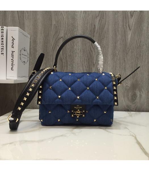 Valentino Original Blue Denim With Lambskin Tote Bag Golden Rivets