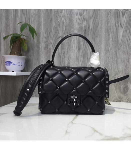 Valentino Black Original Leather Tote Bag Silver Rivets