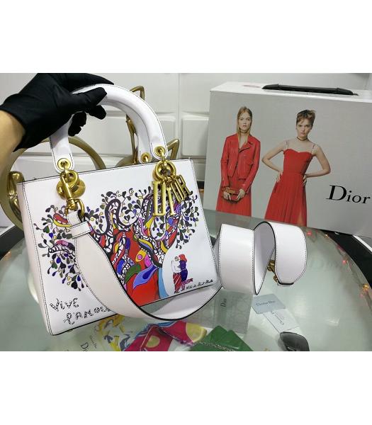 Christian Dior Original Calfskin Lady Trees Tote Bag White