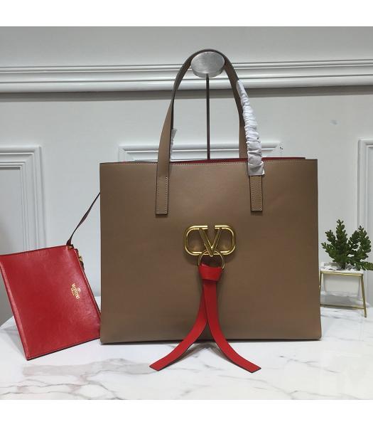 Valentino Garavani E/W Vring Brown Original Calfskin Leather Tote Bag