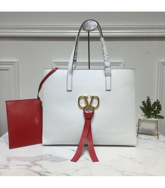 Valentino Garavani E/W Vring White Original Calfskin Leather Tote Bag