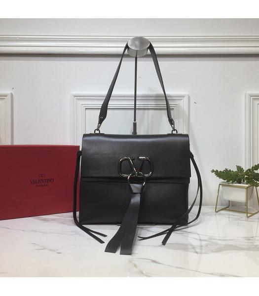 Valentino Original Calfskin VRING Shoulder Bag Black Logo